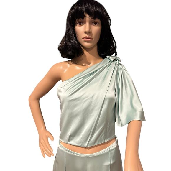 NWT AMUR April top one shoulder drape & matching pants green size Small - Picture 4 of 12